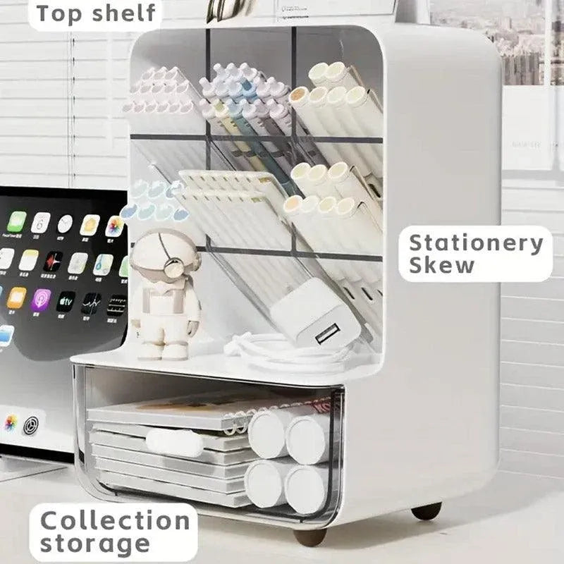 Slant Plug Pen Holder Stationery Organizer Desktop Clutter Storage Office Desk - White