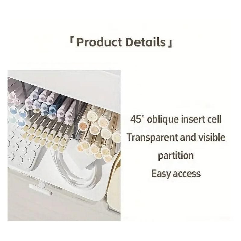 Slant Plug Pen Holder Stationery Organizer Desktop Clutter Storage Office Desk - White