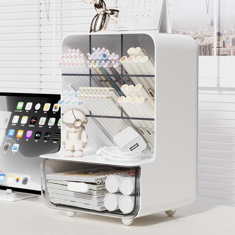 Slant Plug Pen Holder Stationery Organizer Desktop Clutter Storage Office Desk - White