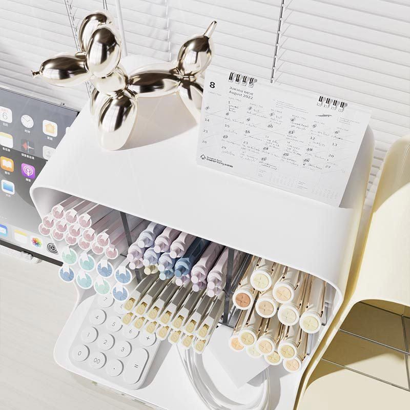 Slant Plug Pen Holder Stationery Organizer Desktop Clutter Storage Office Desk - White