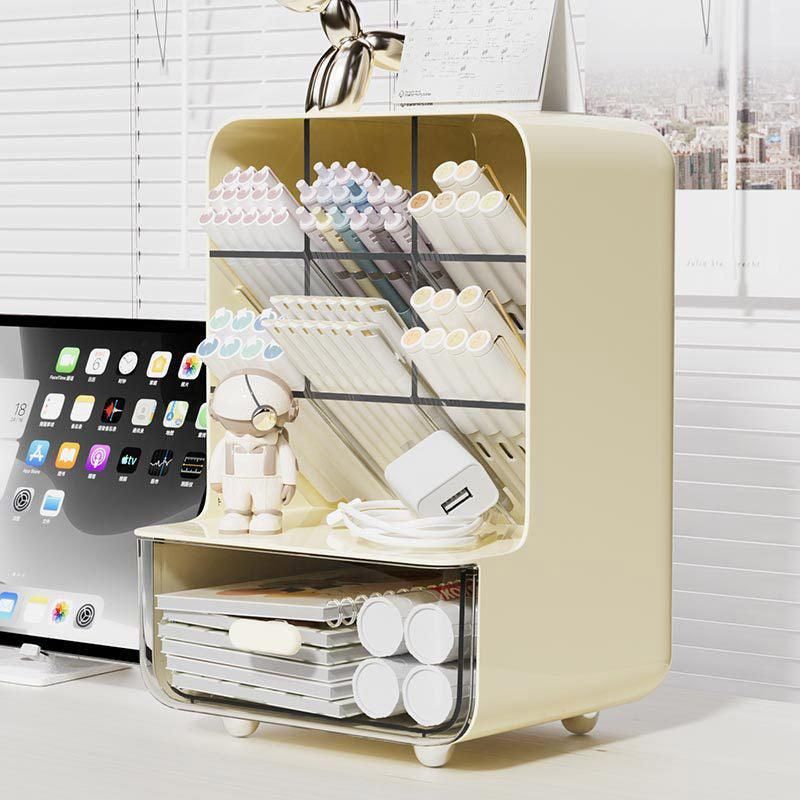 Slant Plug Pen Holder Stationery Organizer Desktop Clutter Storage Office Desk - White