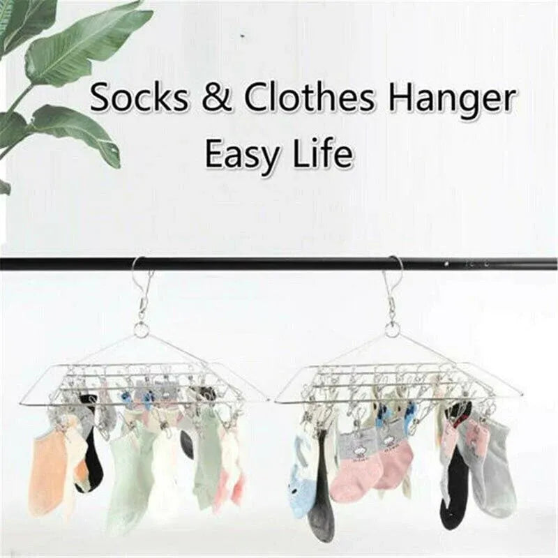 30/40/55 Pegs Stainless Steel Laundry Sock Underwear Clothes Dryer Rack Hanger - 55Pegs