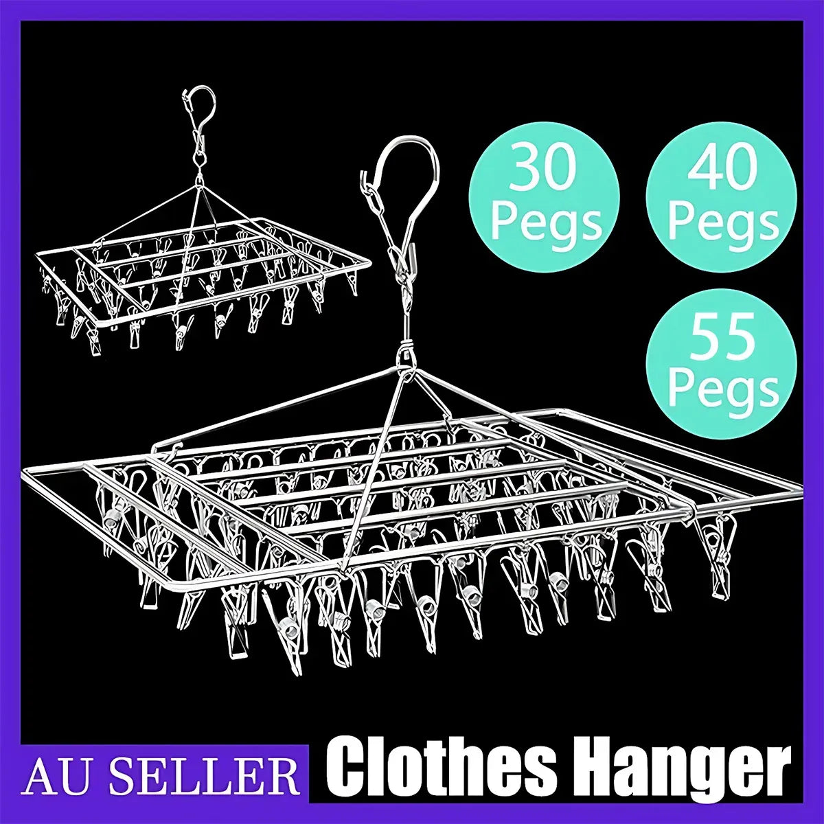 30/40/55 Pegs Stainless Steel Laundry Sock Underwear Clothes Dryer Rack Hanger - 55Pegs