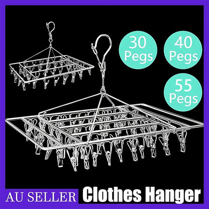 30/40/55 Pegs Stainless Steel Laundry Sock Underwear Clothes Dryer Rack Hanger - 55Pegs