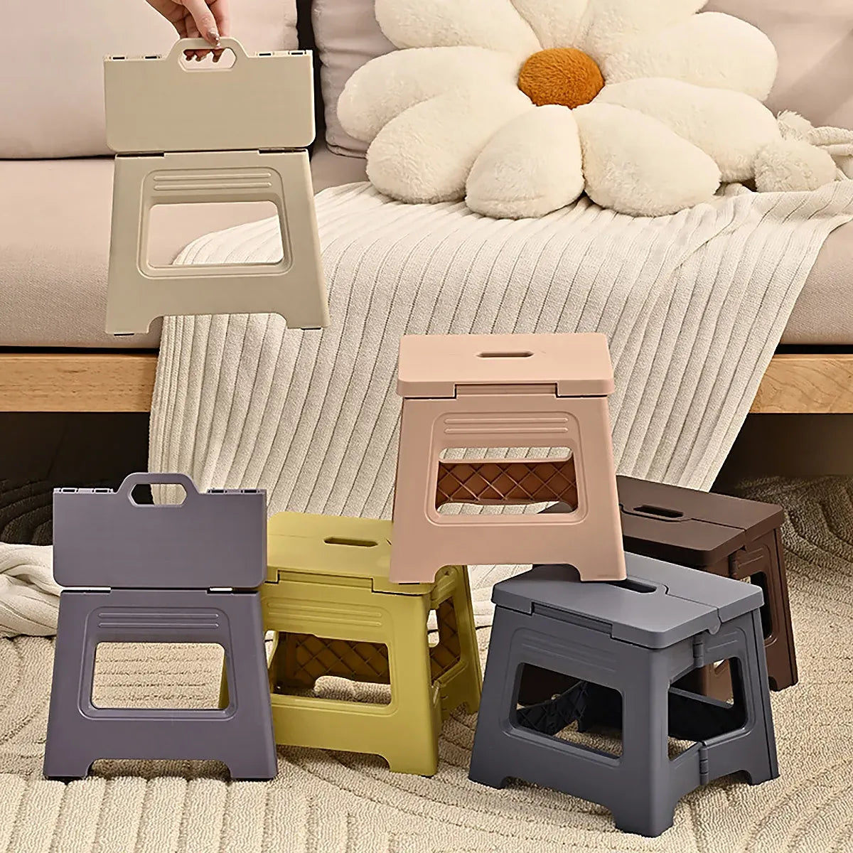 Portable Outdoor Plastic Folding Stool Lightweight Foldable For Camping Picnic - Brown