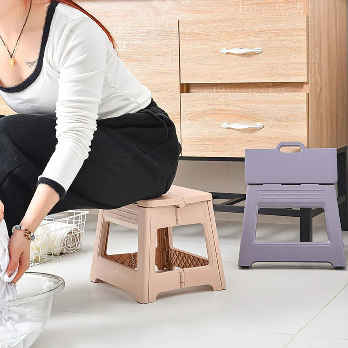 Portable Outdoor Plastic Folding Stool Lightweight Foldable For Camping Picnic - Brown