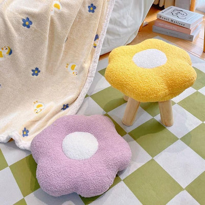 Small Flower Short Stool for Entryway or Living Room Shoe Bench or Footrest - Blue
