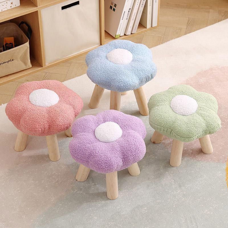 Small Flower Short Stool for Entryway or Living Room Shoe Bench or Footrest - Blue