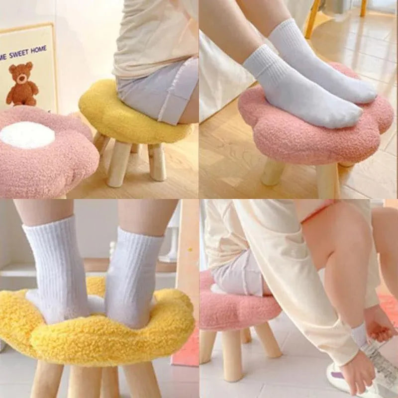 Small Flower Short Stool for Entryway or Living Room Shoe Bench or Footrest - Blue