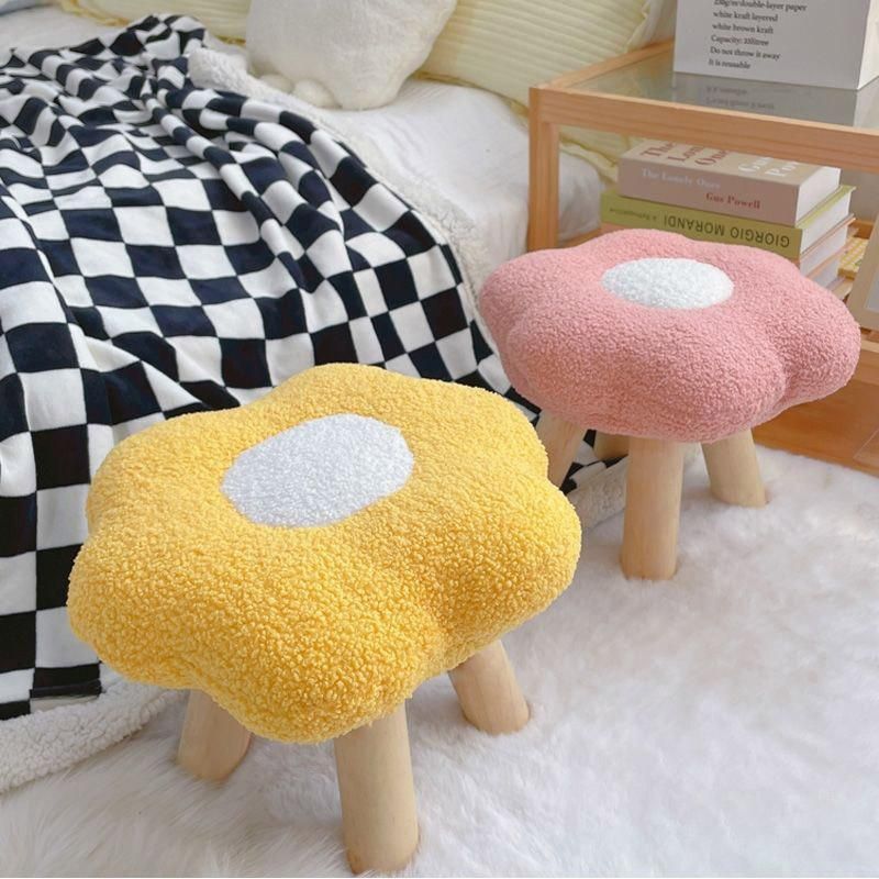 Small Flower Short Stool for Entryway or Living Room Shoe Bench or Footrest - Blue