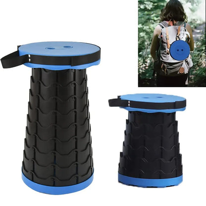 Portable Telescopic Folding Stool Travel Outdoor Seat Compact Retractable Chair - Blue