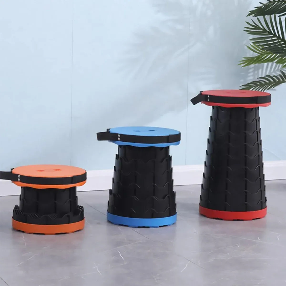 Portable Telescopic Folding Stool Travel Outdoor Seat Compact Retractable Chair - Blue