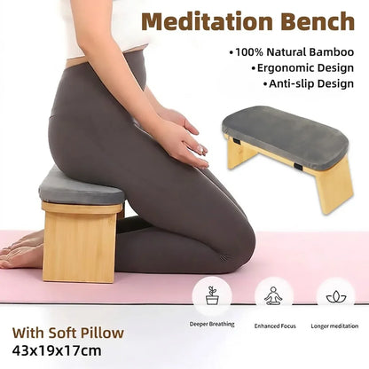 Folding Meditation Bench With Velvet Cushion Portable Yoga Bench Kneeling Stool