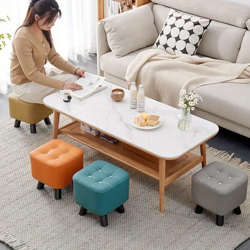 Small Stool Household Sofa Stool Shoes Changing Low Seat for Bedroom and Living - Orange