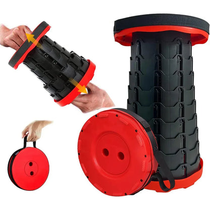 Portable Telescopic Folding Stool Travel Outdoor Seat Compact Retractable Chair - Red