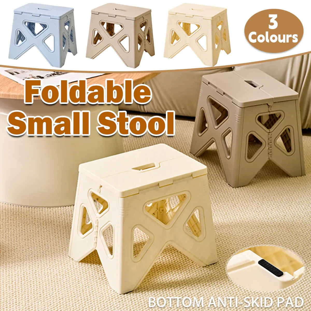 Portable Folding Plastic Stool Lightweight Step Chair for Outdoor Camping or Kitchen - White