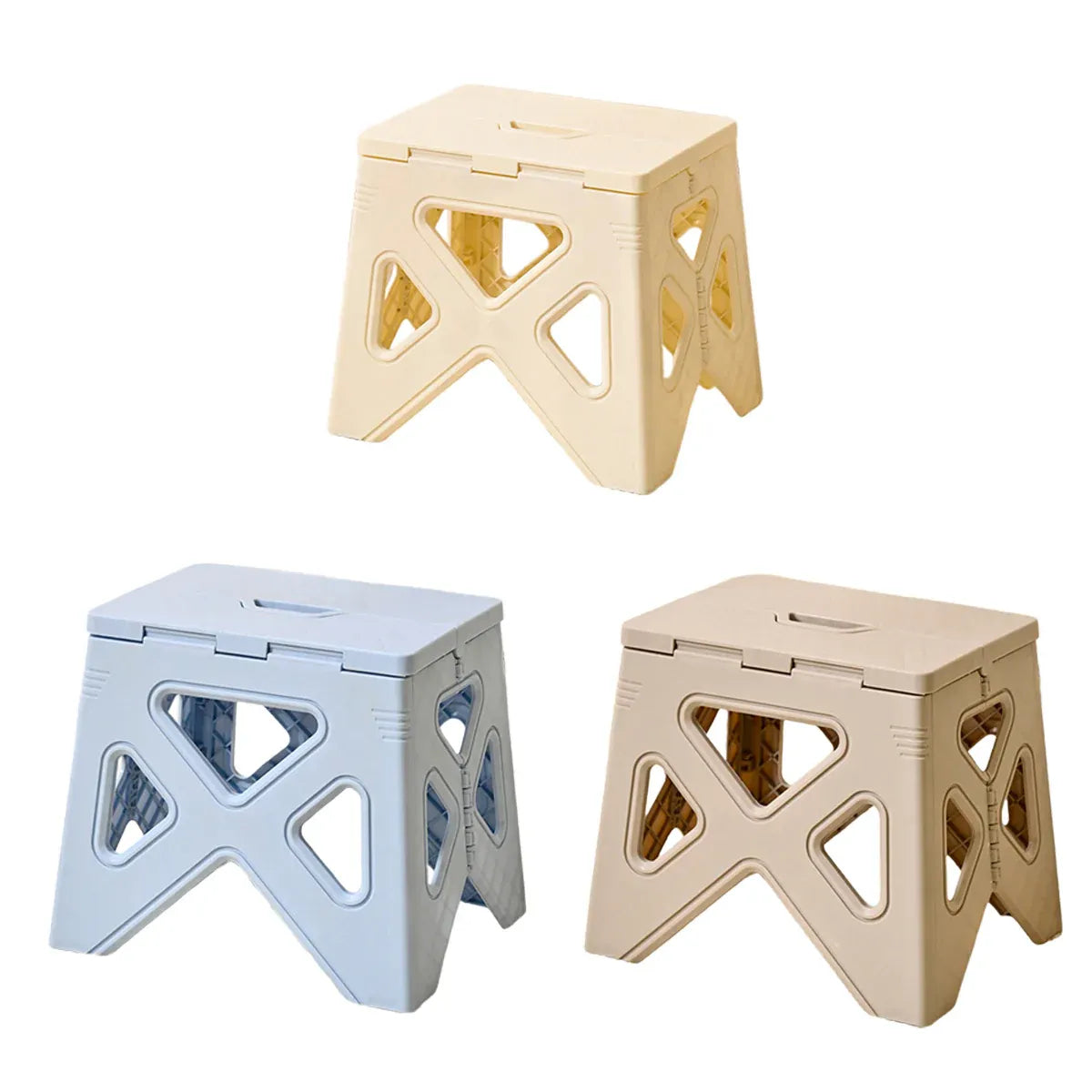 Portable Folding Plastic Stool Lightweight Step Chair for Outdoor Camping or Kitchen - White