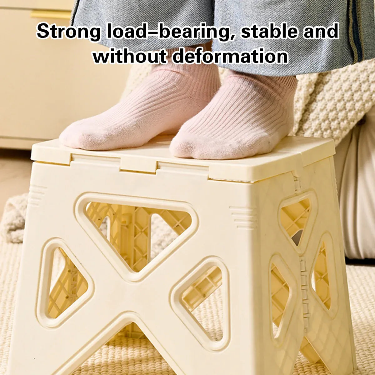 Portable Folding Plastic Stool Lightweight Step Chair for Outdoor Camping or Kitchen - White