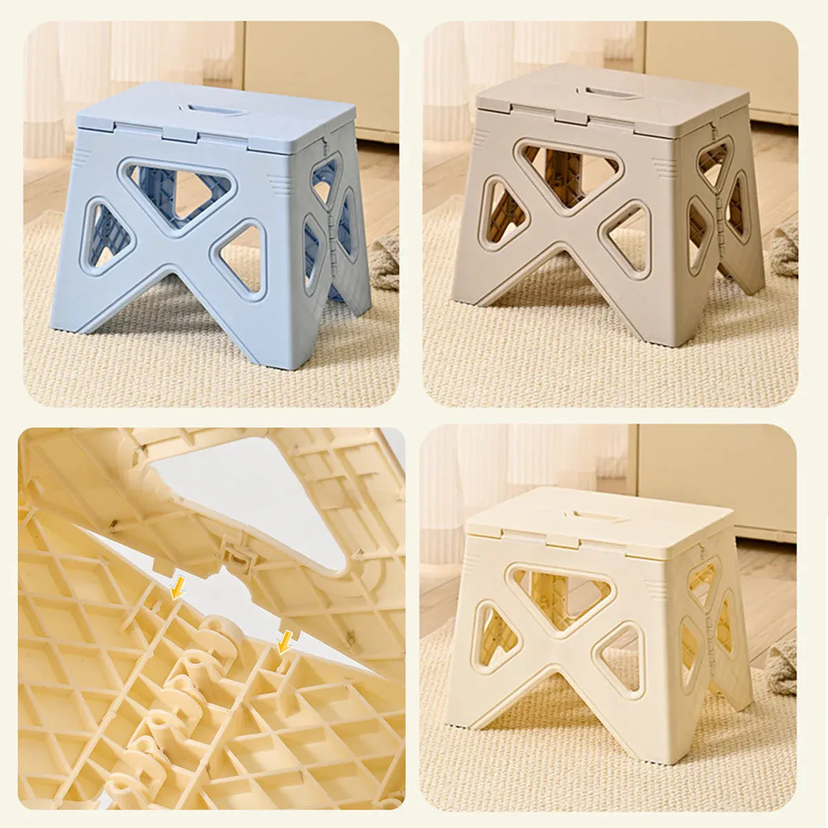 Portable Folding Plastic Stool Lightweight Step Chair for Outdoor Camping or Kitchen - White