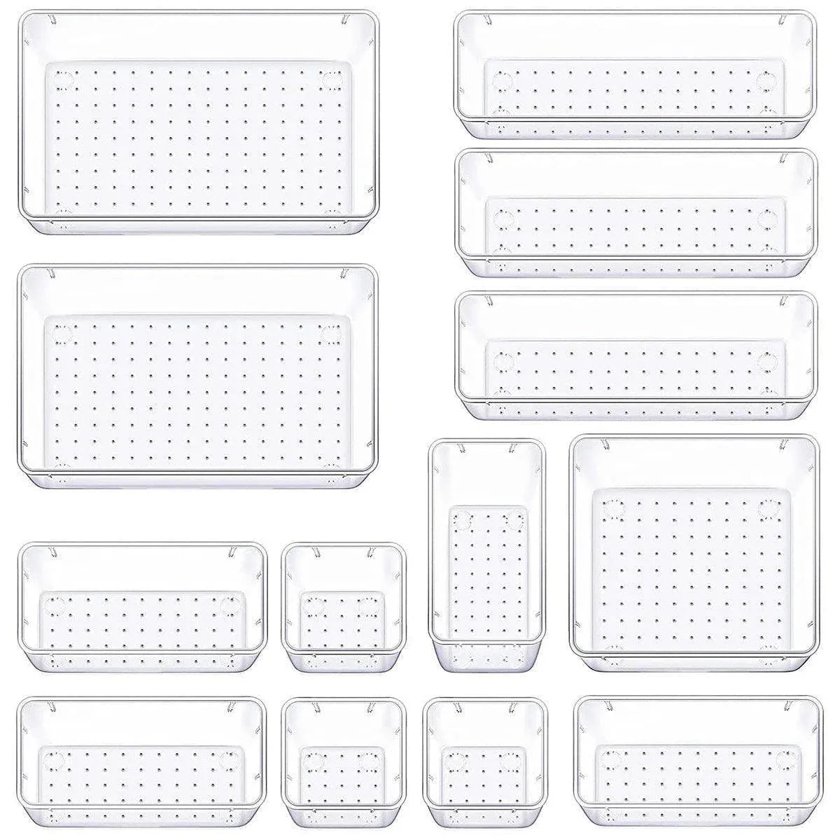 Transparent Plastic Drawer Organiser Set Multifunctional Desktop Storage Box - 13PCS