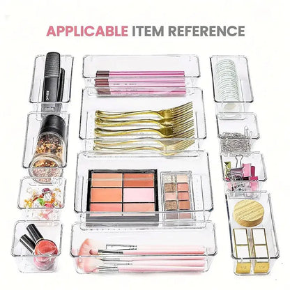 Transparent Plastic Drawer Organiser Set Multifunctional Desktop Storage Box - 13PCS
