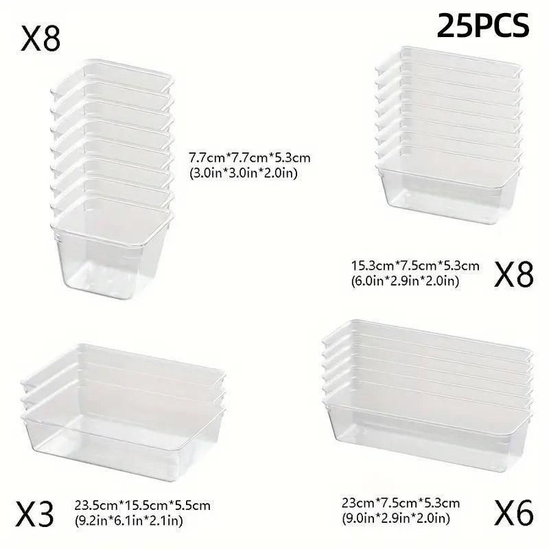 Transparent Plastic Drawer Organiser Set Multifunctional Desktop Storage Box - 13PCS