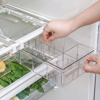 2Pcs Refrigerator Storage Drawer Fridge Organizer Rack Kitchen Egg Holder Space - No Grid