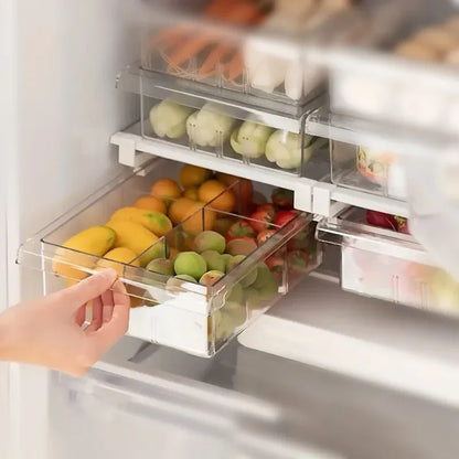 2Pcs Refrigerator Storage Drawer Fridge Organizer Rack Kitchen Egg Holder Space - No Grid