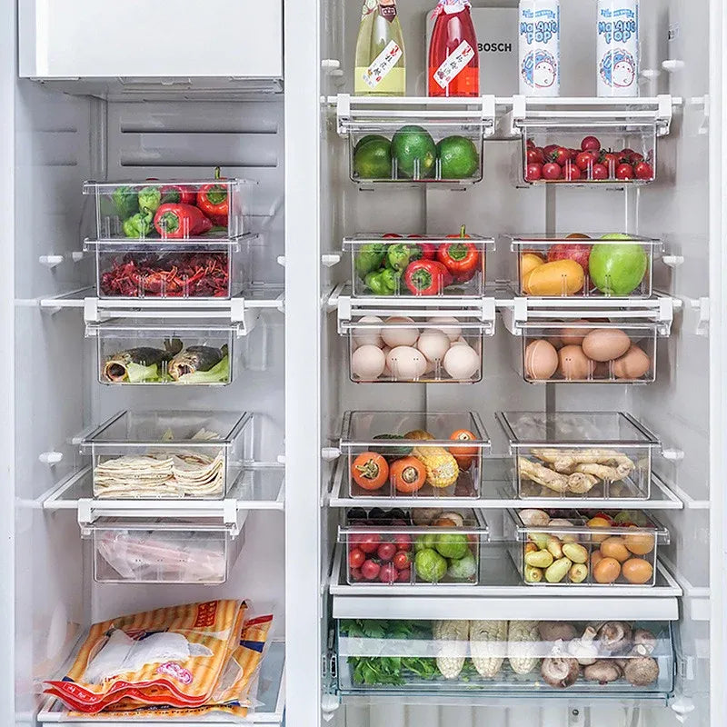 2Pcs Refrigerator Storage Drawer Fridge Organizer Rack Kitchen Egg Holder Space - No Grid