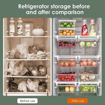 2Pcs Refrigerator Storage Drawer Fridge Organizer Rack Kitchen Egg Holder Space - No Grid