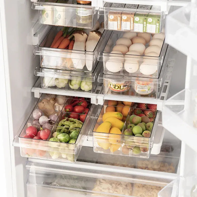 2Pcs Refrigerator Storage Drawer Fridge Organizer Rack Kitchen Egg Holder Space - No Grid