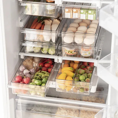 2Pcs Refrigerator Storage Drawer Fridge Organizer Rack Kitchen Egg Holder Space - No Grid