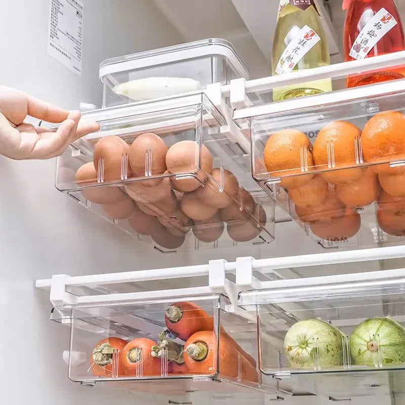 2Pcs Refrigerator Storage Drawer Fridge Organizer Rack Kitchen Egg Holder Space - No Grid