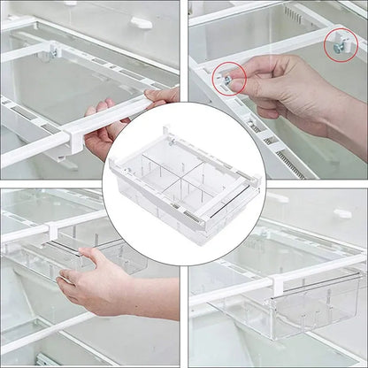 2Pcs Refrigerator Storage Drawer Fridge Organizer Rack Kitchen Egg Holder Space - No Grid