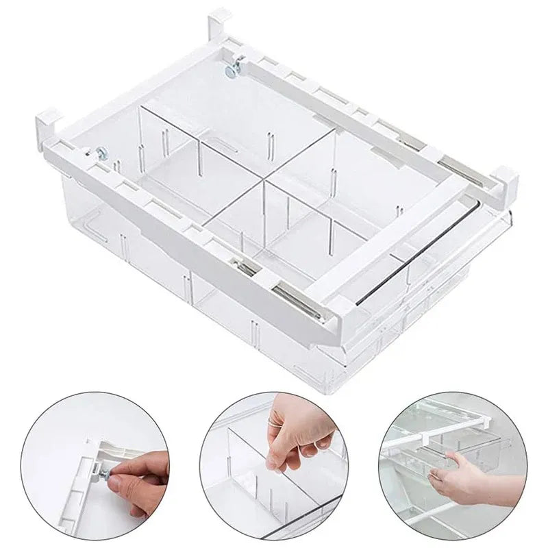 2Pcs Refrigerator Storage Drawer Fridge Organizer Rack Kitchen Egg Holder Space - No Grid