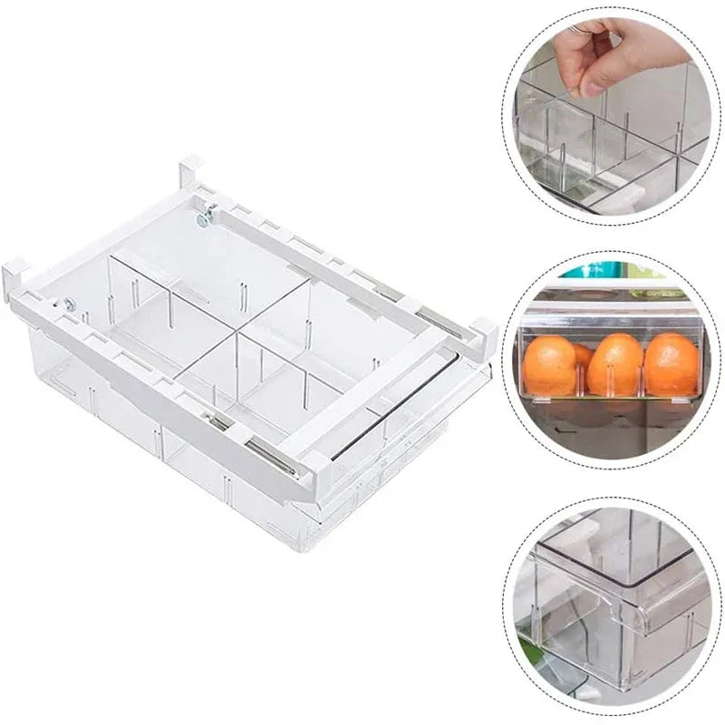 2Pcs Refrigerator Storage Drawer Fridge Organizer Rack Kitchen Egg Holder Space - No Grid