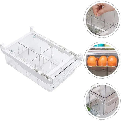 2Pcs Refrigerator Storage Drawer Fridge Organizer Rack Kitchen Egg Holder Space - No Grid