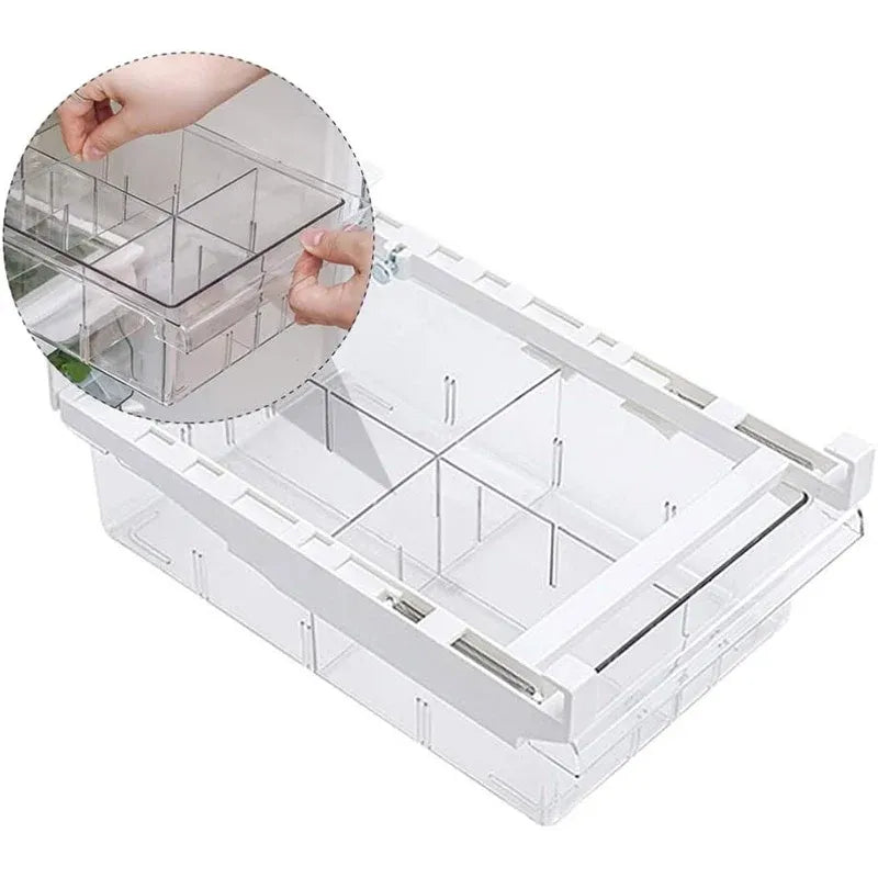 2Pcs Refrigerator Storage Drawer Fridge Organizer Rack Kitchen Egg Holder Space - No Grid