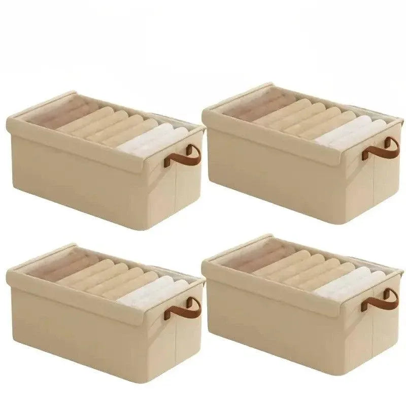 4pcs Foldable Clothes Storage Box Organizer Fabric Storage Box for Organization - Beige