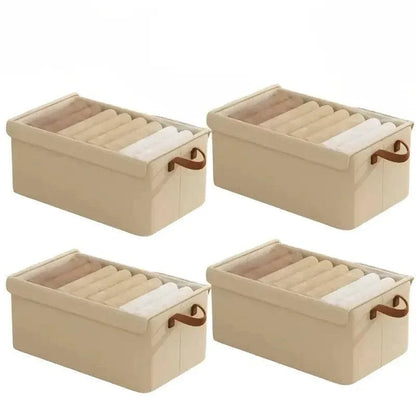 4pcs Foldable Clothes Storage Box Organizer Fabric Storage Box for Organization - Beige