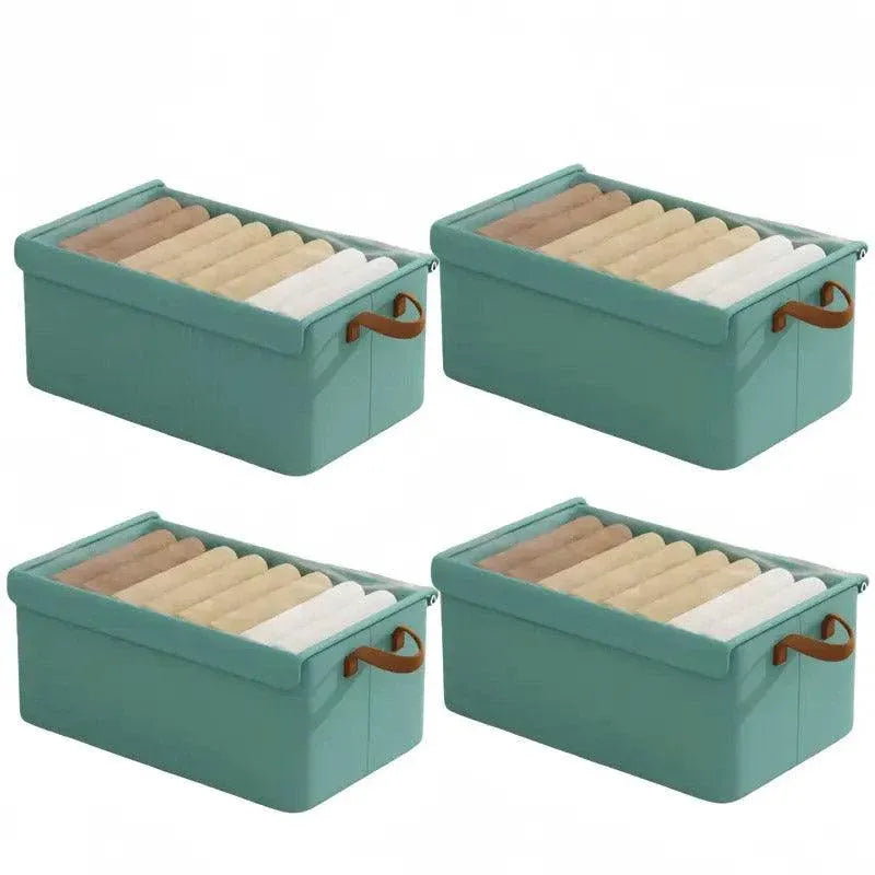4pcs Foldable Clothes Storage Box Organizer Fabric Storage Box for Organization - Green