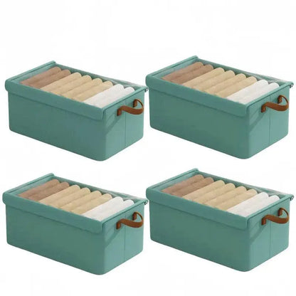 4pcs Foldable Clothes Storage Box Organizer Fabric Storage Box for Organization - Green