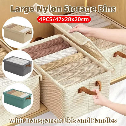 4pcs Foldable Clothes Storage Box Organizer Fabric Storage Box for Organization - Green