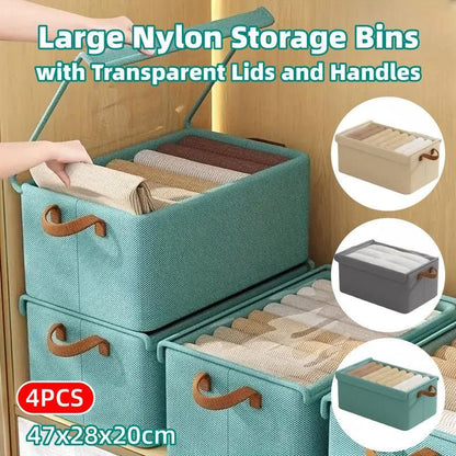 4pcs Foldable Clothes Storage Box Organizer Fabric Storage Box for Organization - Green