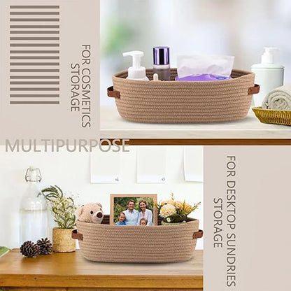 Oval Storage Basket with Handles Shelf Organiser Bin Laundry Toy Container - Khaki