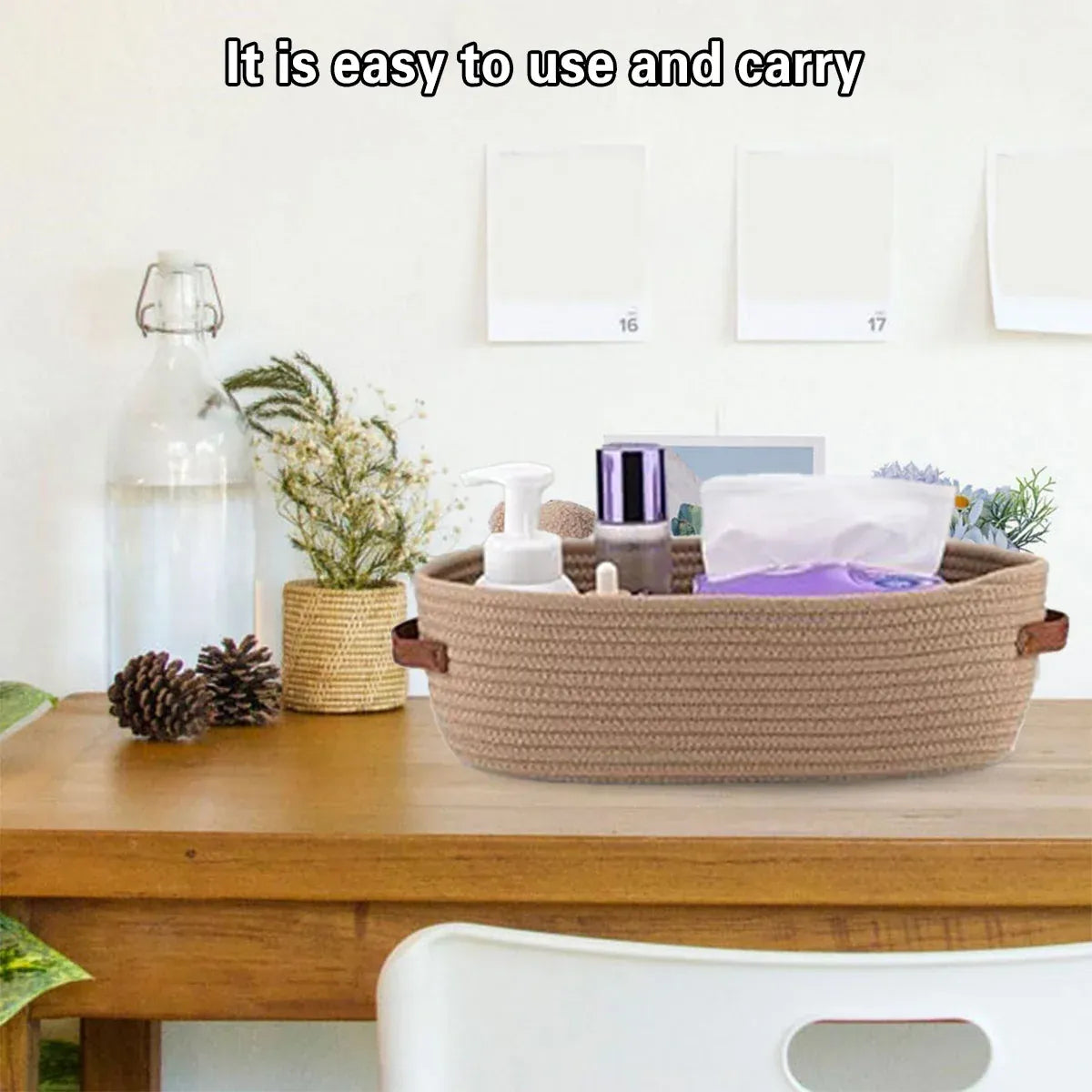 Oval Storage Basket with Handles Shelf Organiser Bin Laundry Toy Container - Khaki