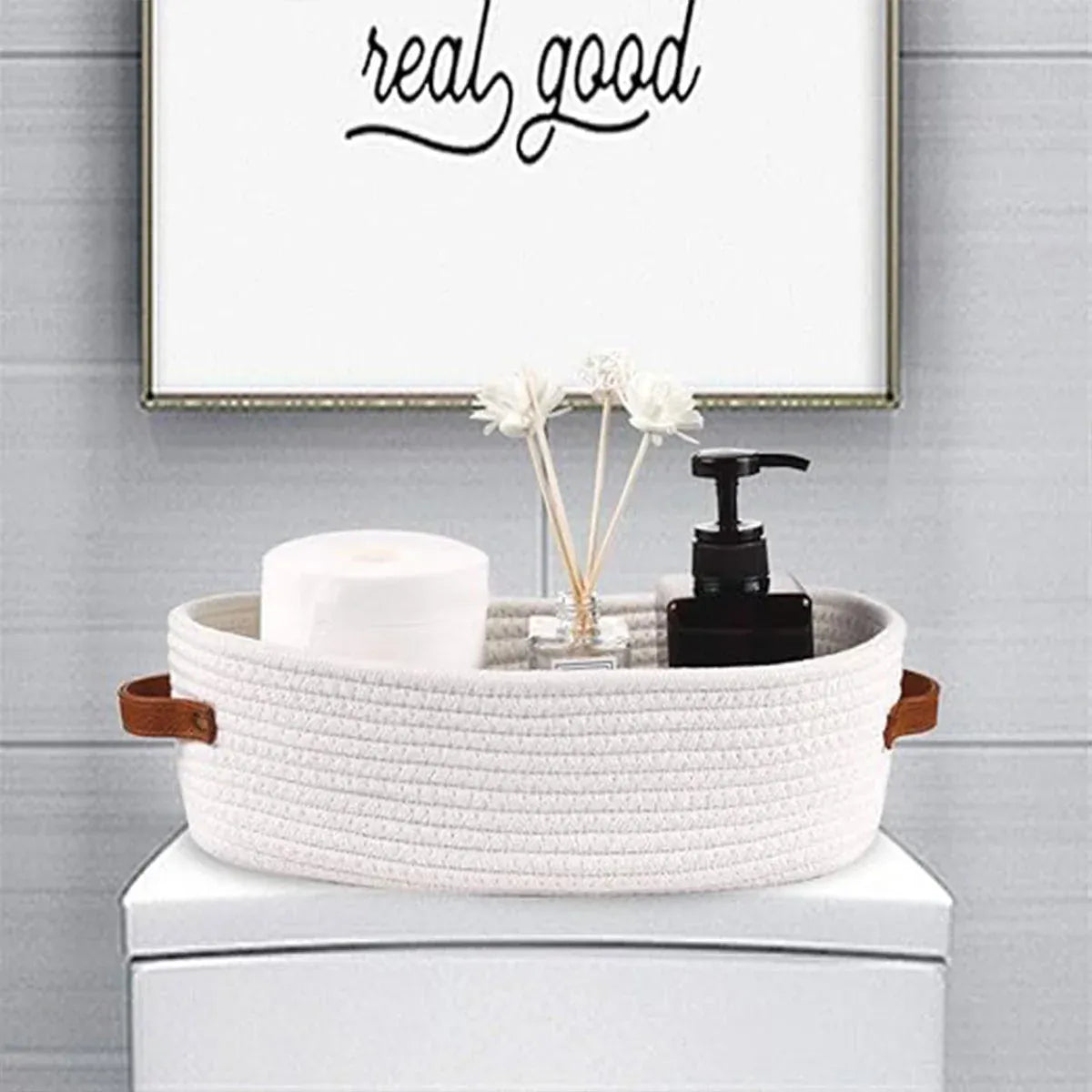 Oval Storage Basket with Handles Shelf Organiser Bin Laundry Toy Container - Khaki