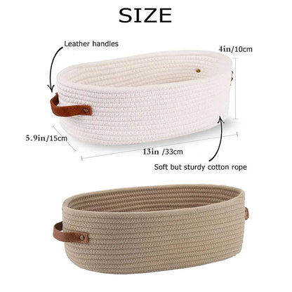 Oval Storage Basket with Handles Shelf Organiser Bin Laundry Toy Container - White