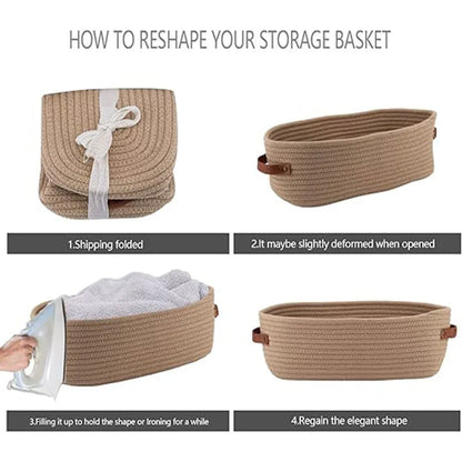 Oval Storage Basket with Handles Shelf Organiser Bin Laundry Toy Container - White