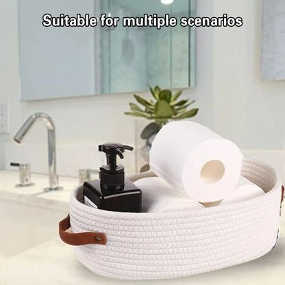 Oval Storage Basket with Handles Shelf Organiser Bin Laundry Toy Container - White